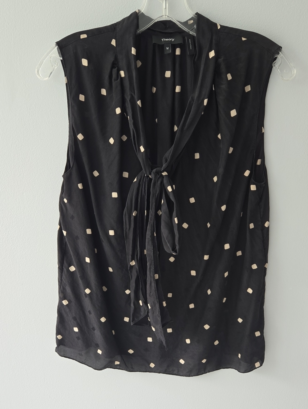 Theory Sleeveless Black Printed Silk Tie Scarf Top, sM